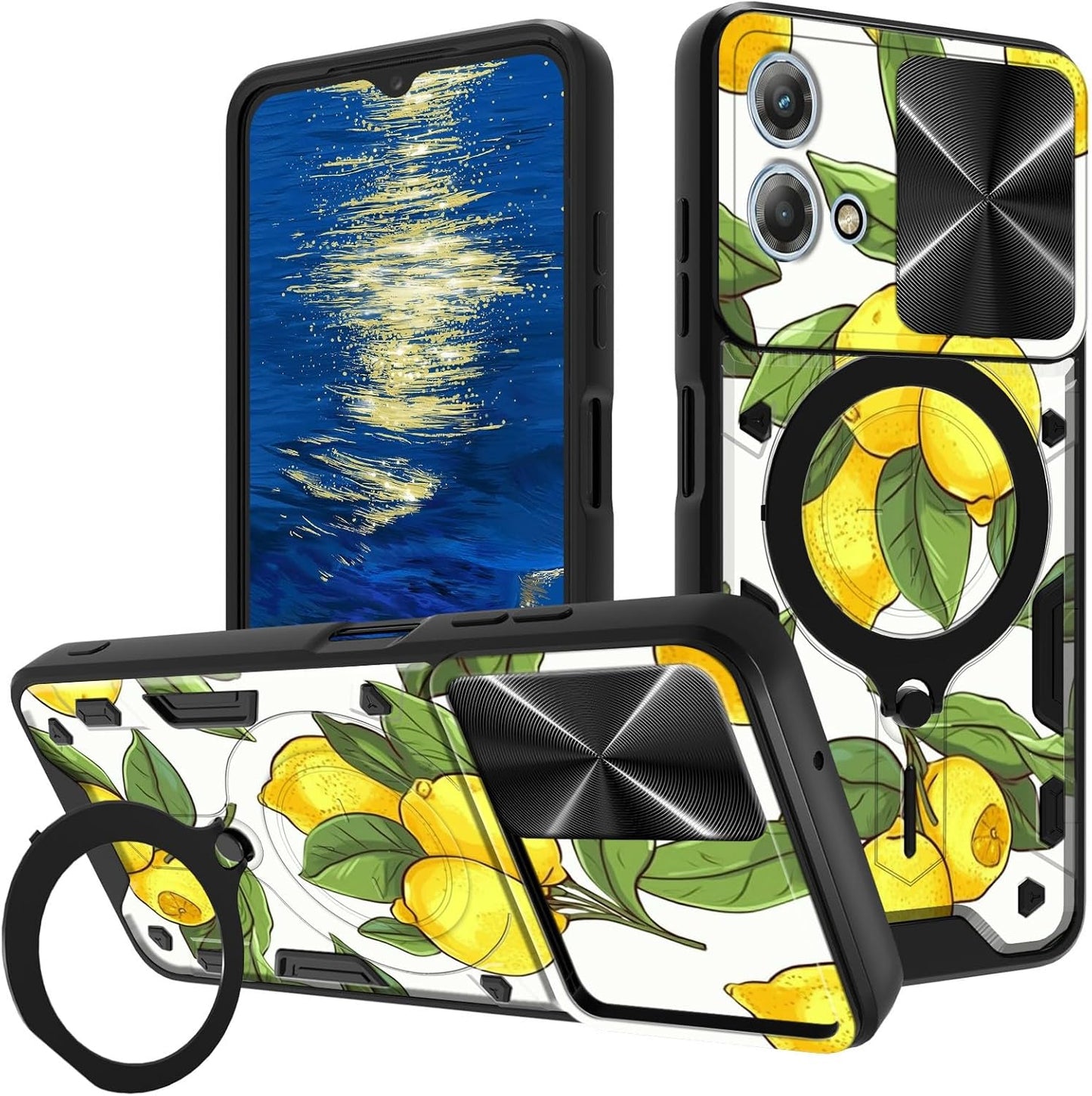 Motorola Moto G Stylus 5G 2023 Case: Slide Camera Lens Cover & 360 Degree Rotate Ring Kickstand - Lemons