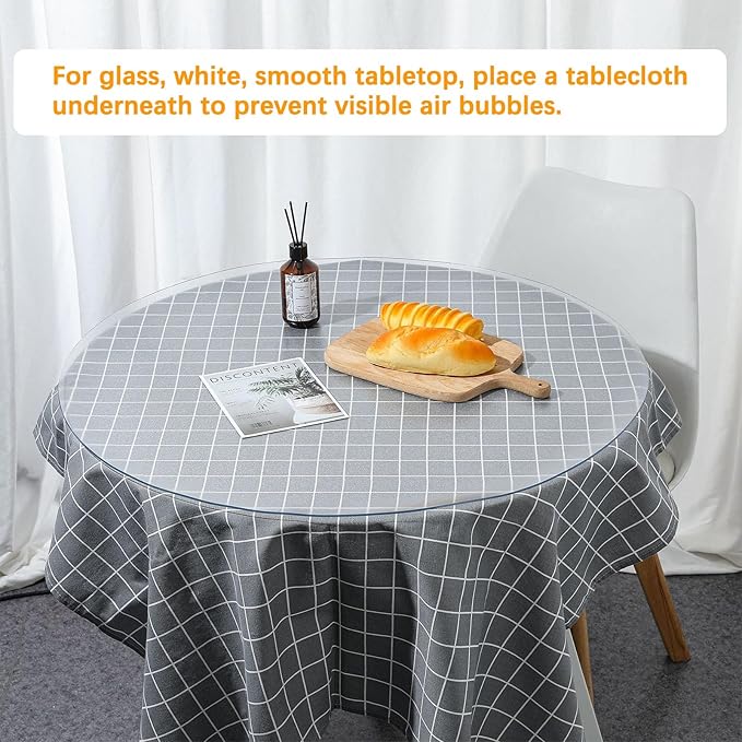 52 Inch Round Clear Dining Table Protector Tablecloth Cover Desk Top Pad Mat for Glass Furniture Study Coffee End Bed Sofa Side Bistro Bar Corner Pub Night Stand Dinner Table Thick Plastic PVC Vinyl