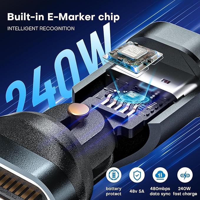 Magnetic USB Type-C Adapter 16PIN Anti-Arc 540° Rotating Swivel Connector Stable PD240W Fast Quick Charging 480mbps Data sync
