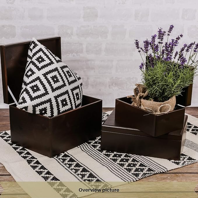 XL Brown Wooden Box Storage with Hinged Lid | 15.8 x 11.8 x 5.5 inches (+-0.5) | Gift Box for Tool Dog Toy Shoes Clothes Kitchen Storage Document | Wood Keepsake Chest