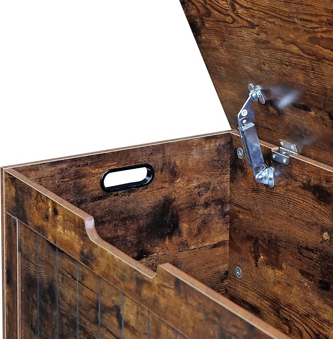 Storage Chest, Wooden Storage Bench with Flip-top Lid & Safety Hinge, Storing Trunk for Entryway, Living Room, Bedroom, Rustic Brown
