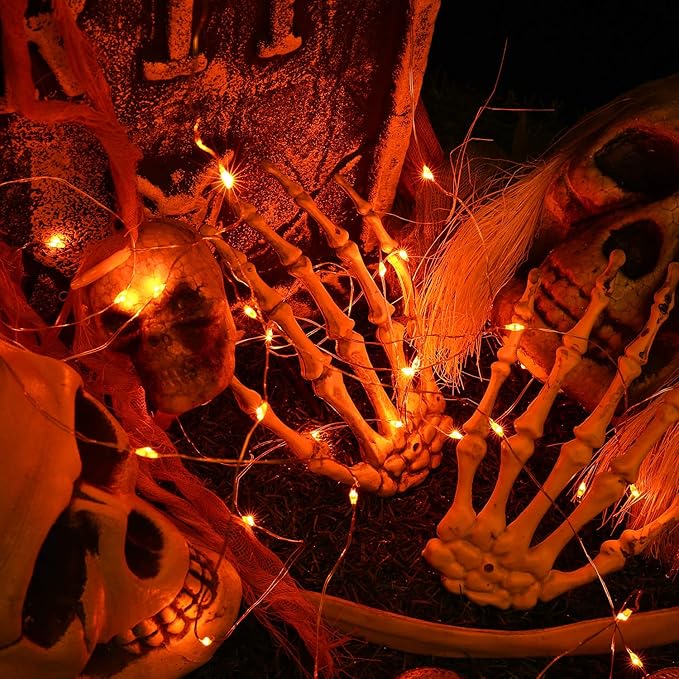 BrizLabs Orange Halloween Lights, 19.47ft 60 LED Orange Fairy Lights String, 2 Modes Battery Halloween String Light, Indoor Silver Wire Twinkle Light for Christmas Thanksgiving Party Carnival Decor