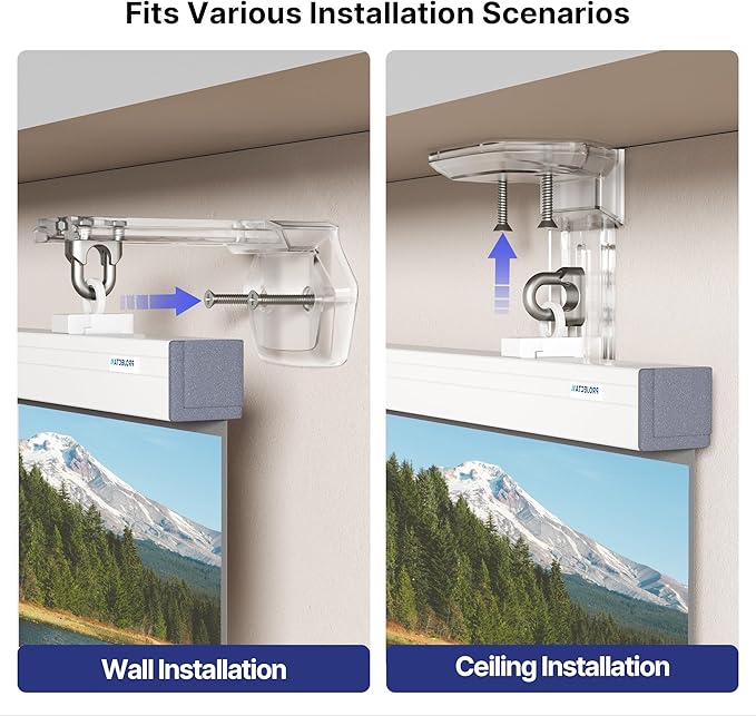 Universal Projector Screen Mount Bracket,Adjustable Wall & Ceiling L-Brackets with Closed Hooks,1.4"–4" Extension,66 lbs Capacity,Includes Full Hardware for Home Theater & Outdoor Screens,Clear
