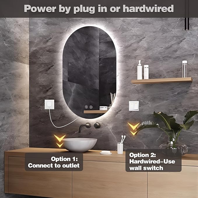 36" x 24" Oval LED Mirror for Bathroom, Backlit Vanity Mirror with Lights, Frameless Smart Wall Mirror, 3 Colors Stepless Dimmable, Anti-Fog, Shatterproof, Memory, CRI95+(Horizontal/Vertical)