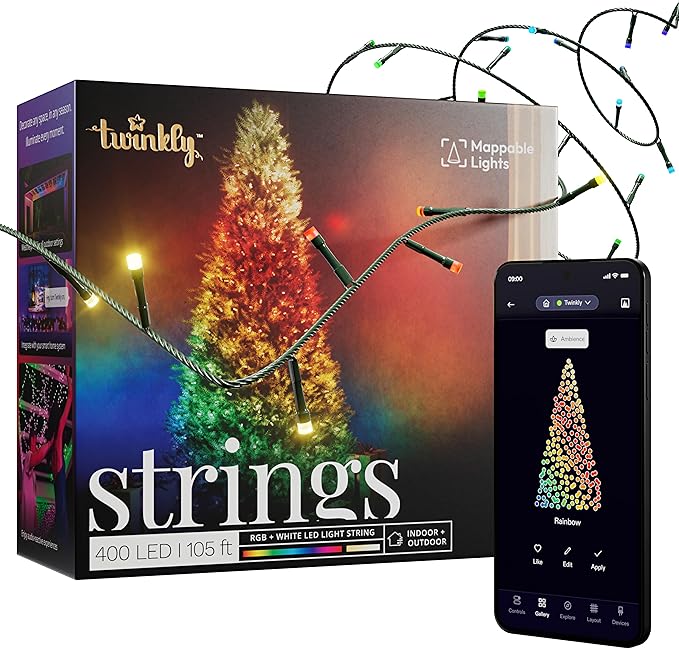 Twinkly App-Controlled 105ft Smart String LED Lights with 400 RGB+W LEDs- WiFi & Bluetooth Connectivity, Sync with Music, Indoor/Outdoor Use (IP44), Compatible with Google Assistant & Amazon Alexa