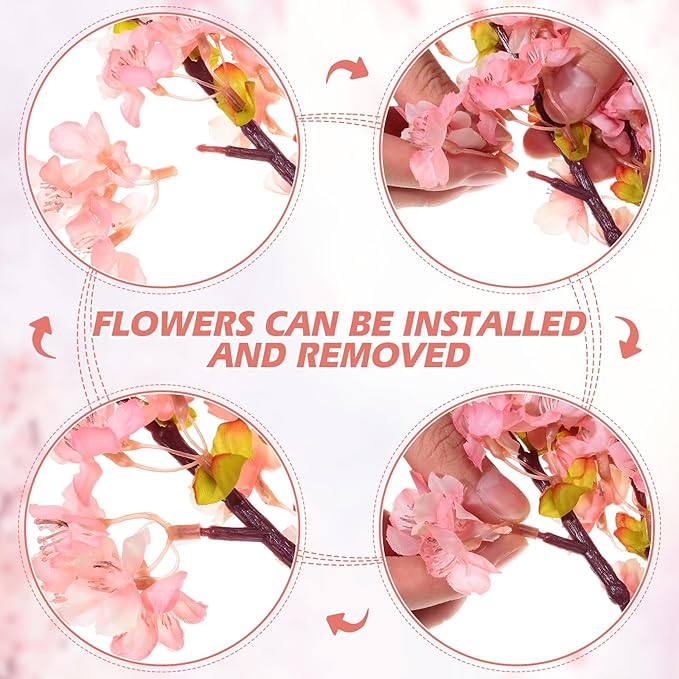 Giegxin Set of 8 Silk Cherry Blossom Branches Cherry Blossom Tree Stems Long Stem Artificial Flowers for Tall Vase Flowers for Home Wedding Vase Floral Arrangements, 39.37 Inch (Pink)