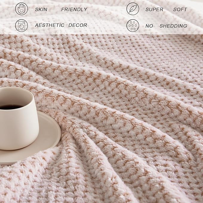 Exclusivo Mezcla Fleece Bed Blanket King Size, Super Soft and Warm Blankets for Couch, Sofa and Bed Waffle Textured, Cozy, Fuzzy and Lightweight (Mixed Camel, 90x104 Inches)