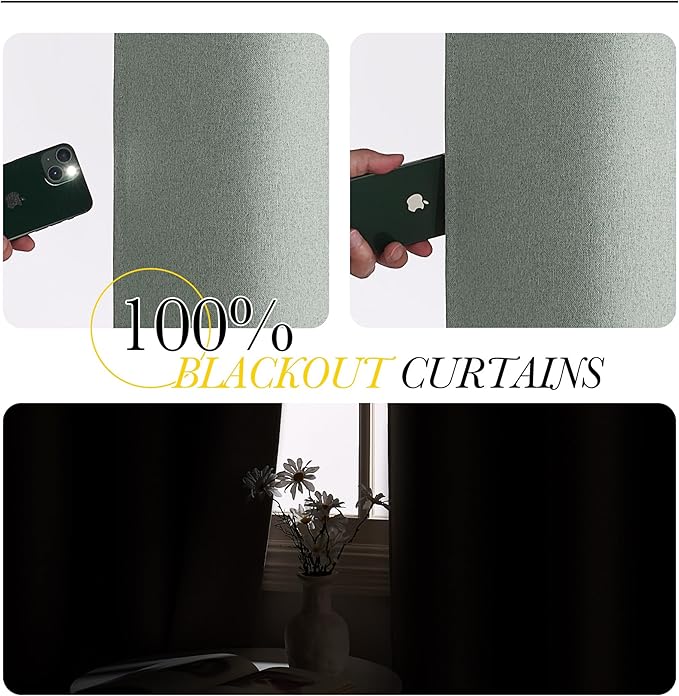 NICETOWN Sage Green Lower Noise Room Divider Curtain Screen Partitions, 1 Piece, W100 x L84, 100% Blackout Privacy Protection Wall Curtain, White Lined Insulated Window Treatment Panel