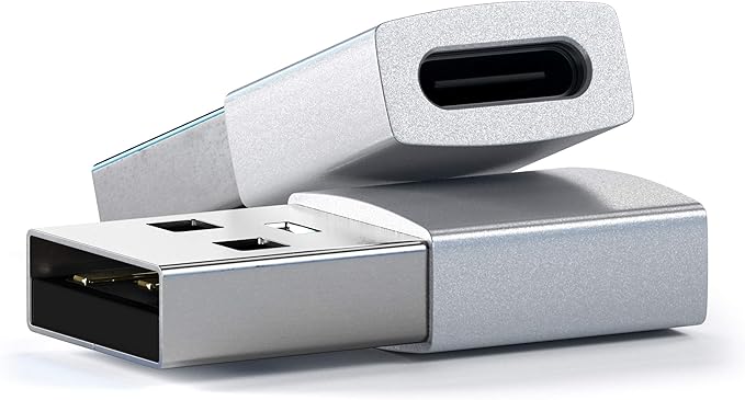 Satechi USB-A to USB-C Adapter, High-Speed USB to USB-C Adapter with Ultra-Fast Data Transfer and Power Delivery Charging, Designed for CarPlay and Modern Devices, Silver