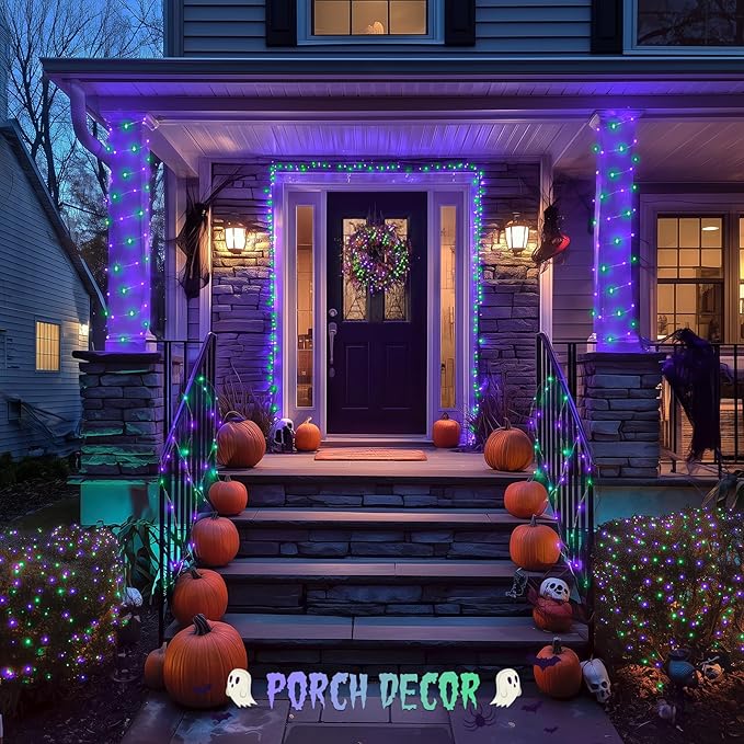 JMEXSUSS 2 Pack Purple and Green Fairy Lights Battery Operated, Total 200 LED 66ft Halloween Lights with Remote, 8 Modes Twinkle String Lights for Fireplace Mantel Porch Tree Centerpiece Wreath Decor