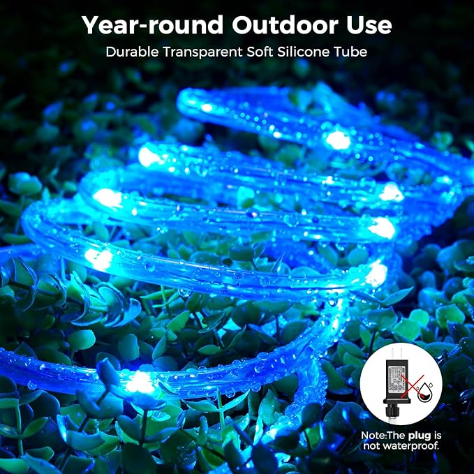 Minetom Color Changing Rope Lights Outdoor, 33FT 100 LED String Lights with Plug & Remote, Waterproof Christmas Light Outdoor Decoration, Twinkle Rope Light for Outside Indoor Bedroom,16 Colors