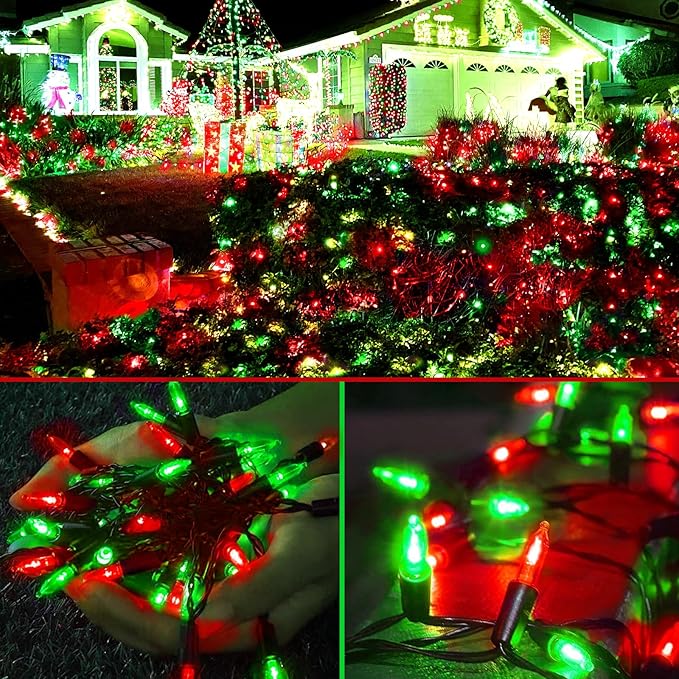 KOUQIYA Battery Operated Christmas Lights 2 Pack, 17ft 50 LED Mini String Light with Auto-Timer 8 Modes Waterproof Tree Lights (Red&Green)