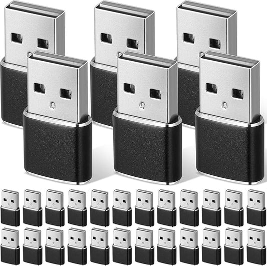 Handepo 30 Pieces USB to USB C Adapter Type C Female to A Male Charger Converter Adapter Female Type C Converter for Phone Laptop Earphone Watch Power Bank Car Charger, Black