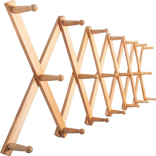 SKOLOO Hat Rack for Wall with 20 Hooks, Solid Wooden, Modern, Expandable Coat Rack Wall Mount for Coats, Hats, Bags, Baseball Caps, Natural Color
