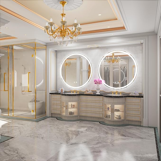 40 Inch Large Round Lighted Bathroom Mirror, Circle Vanity Mirror with Lights, Wall Mounted, Dimmable, Memory, Anti-Fog, 6000K