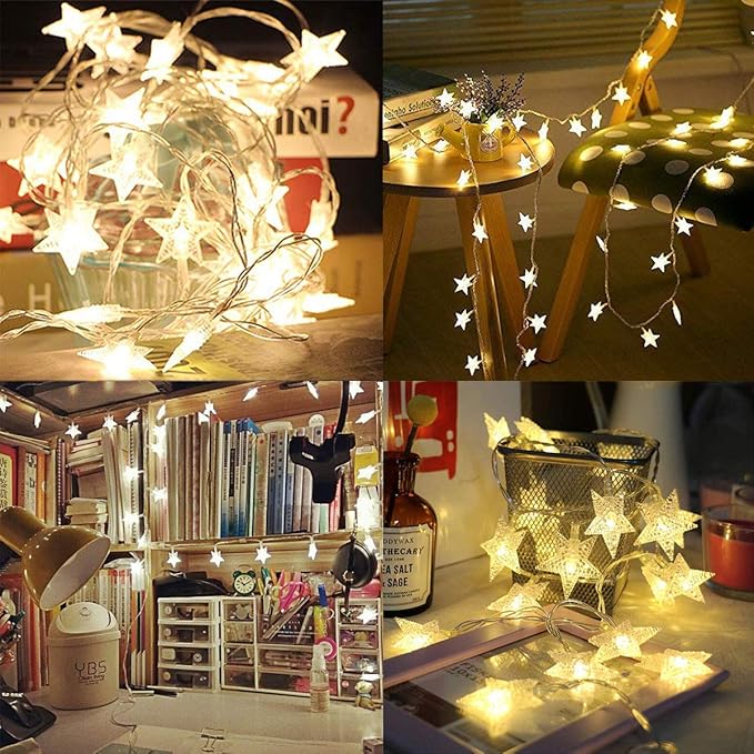 IRIDESCENT Star String Lights, 16ft/5m 50 LED Plug in String Lights Warm White Fairy Lights for Christmas/Wedding/Party Indoor and Outdoor Decoration