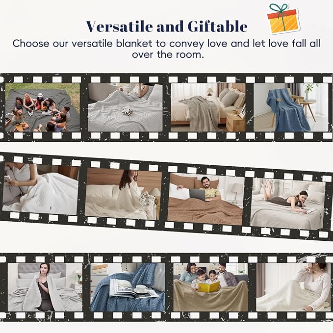 PHF 100% Cotton Waffle Weave Blanket King Size for Bed, Soft Lightweight & Breathable, All-Season Comfort, Luxury Aesthetic Woven Bedding for Home Decor, 108"x90", Cannoli Cream