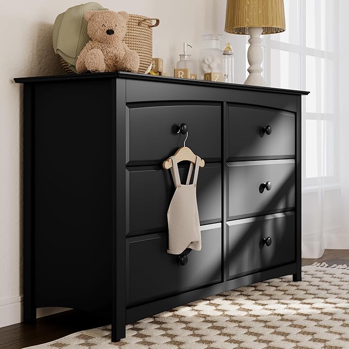 Storkcraft Kenton 6 Drawer Double Dresser (Black) – Dresser for Kids Bedroom, Nursery Dresser Organizer, Chest of Drawers for Bedroom with 6 Drawers, Universal Design for Children’s Bedroom