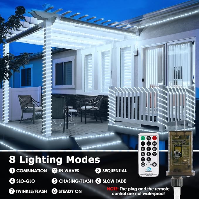 Connectable LED Rope Lights Indoor 66ft 800 LED Cool White Strip Lights Plug in with Remote &Timer, Connectable Rope Lights for Outside, Waterproof Lights for Bedroom Deck Patio Yard Garden Pool