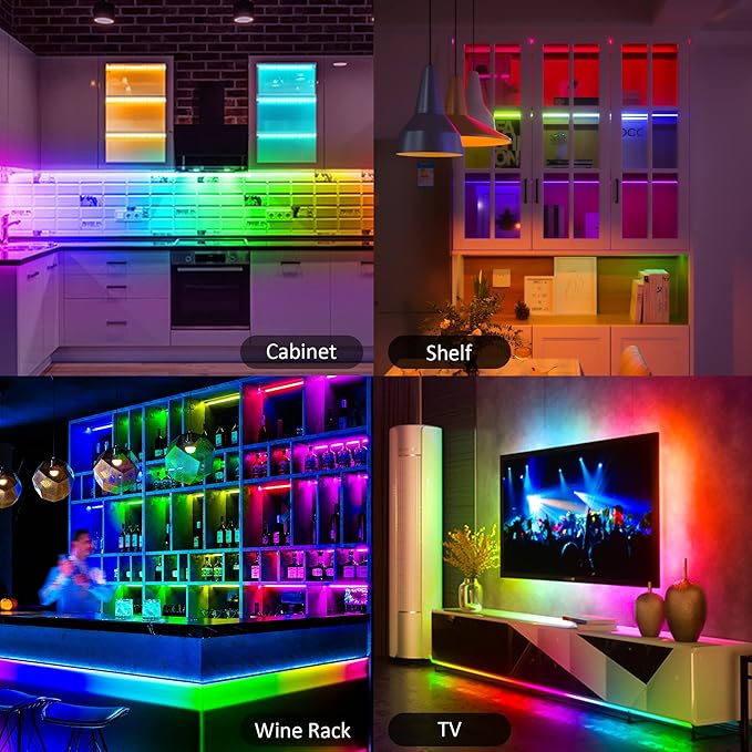 6 Pcs RGB Under Cabinet Lights Kit, Smart App and Remote Control Under Cabinet Lighting, Dimmable Under Counter Lights for Kitchen, Plug in LED Lights Bar for Cabinet, Counter, Workbench, Desk