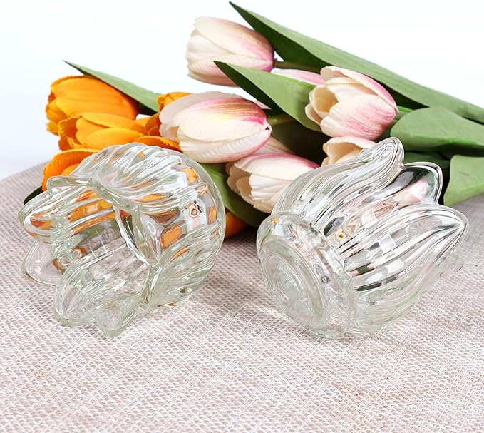 Tulip Votive Candle Holders Set of 12, Tea Light Candle Holder Glass for Table Centerpiece, Tealight Candle Holders for Wedding Déco, Birthday, Anniversary, Parties, and Holiday (Clear)