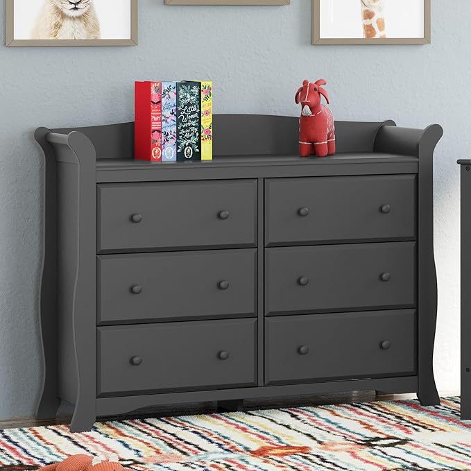 Storkcraft Avalon 6 Drawer Double Dresser (Gray) – Nursery Dresser for Kids Bedroom, Chest of Drawers