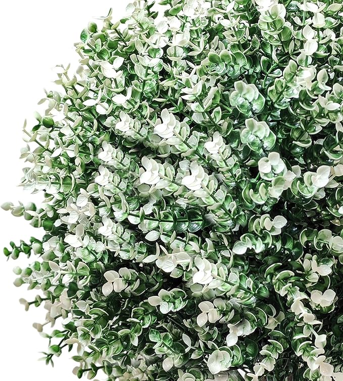 2 Pack White Artificial Christmas Tree, 24'' Outdoor Xmas Ball Tree,Fake Boxwood Topiaries with Spike,Faux Plants for Planters Urn Filler, Porch Potted Entrance Driveway Decor