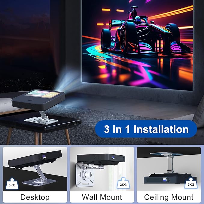 3 in 1 Desktop Projector Stand, Foldable Table Projector Mount with 1/4" Thread, 360° Rotation Projector Wall Mount Hanging Holder Compatible with Most Projectors for Home, Office
