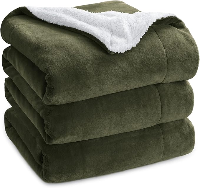 Bedsure GentleSoft Sherpa Fleece Blankets King Size for Bed - Thick and Warm Throw for Women and Men, Soft Fuzzy Plush King Blanket for Winter, Olive Green, 108x90 Inches