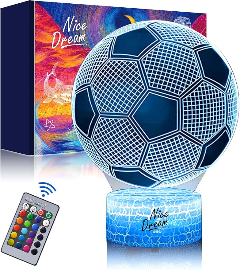 Nice Dream Soccer Night Light for Kids, 3D Illusion Night Lamp, 16 Colors Changing with Remote Control, Kids Room Decor, Toys Gifts for Children Boys Girls
