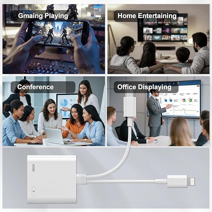 Lightning and USB-C to HDMI Adapter for iPhone to TV, MFi Certified 4K@60Hz Type C to HDMI Adapter with 100W Fast Charge, Lightning to Digital AV adapter for iphone 17/16/15/iPad to TV/Projector