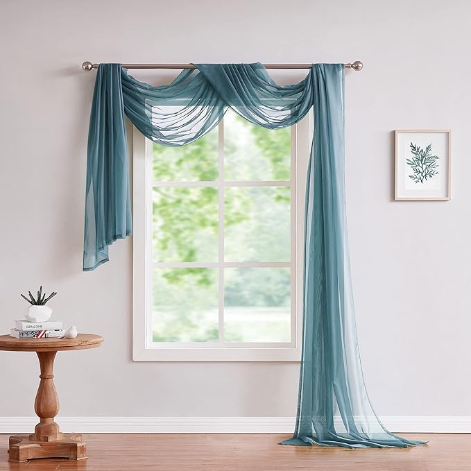 LinenZone Dusty Blue Window Scarf Valance in 360 Inch Size. Use Window Scarves as Canopy Bed or Backdrop Curtains, Curtain Scarf, or Sheer Fabric for Draping. (Amazing 55 x 360, Dusty Blue)