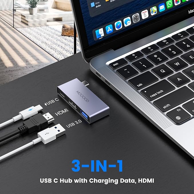 MOGOOD USB C to HDMI Multiport Adapter - Type C to 4K HDMI Adapter with Charging, Supports 4K UHD Video, USB 3.0 Port, 100W USB-C Fast Charging for Monitor, TV, Laptop