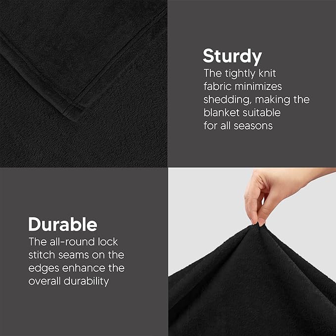 Utopia Bedding Fleece Blanket Queen Size Black 300GSM Luxury Anti-Static Fuzzy Soft Microfiber Bed Blanket (90x90 Inch)