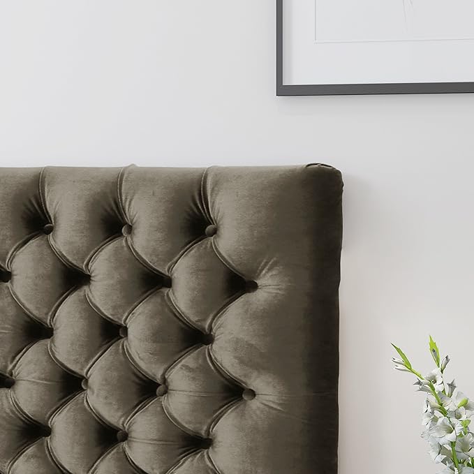 Christopher Knight Home Jezebel Velvet Headboard, Queen / Full, Grey / Black Steel