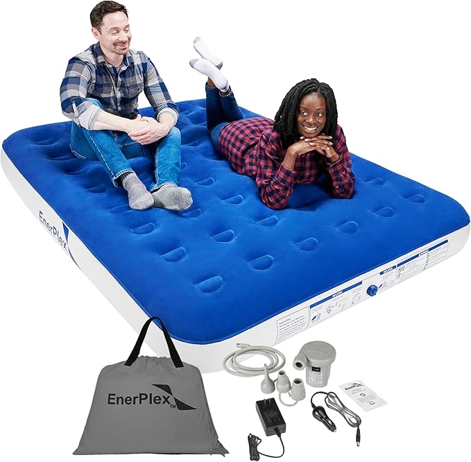 EnerPlex Camping Air Mattress with Built in Pump - Queen Blow Up Mattress for Travel & Guests - Portable Bed for Adults and Kids - Blue