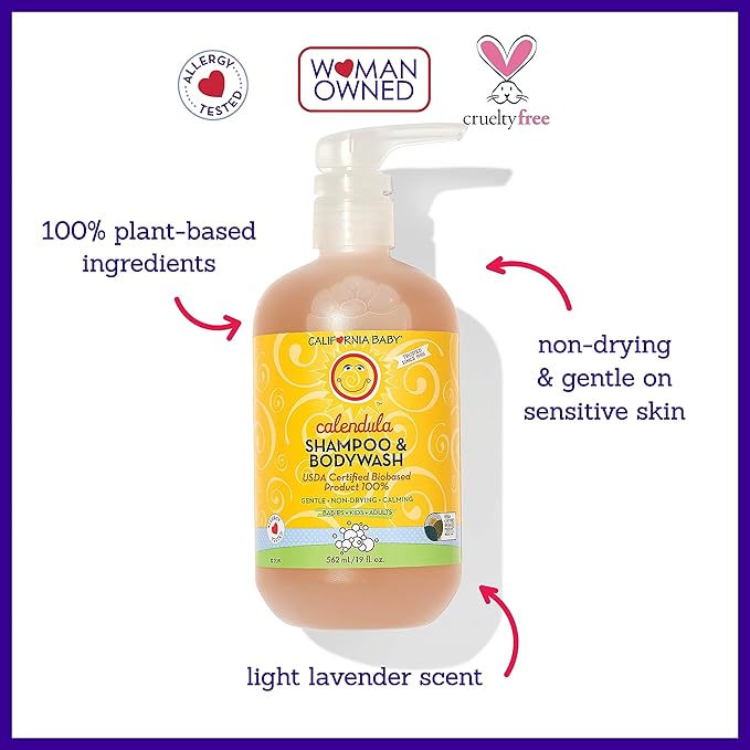 California Baby Calendula Shampoo and Body Wash | 100% Plant-Based | Allergy Friendly | Soothing Baby Soap and Toddler Shampoo for Dry, Sensitive Skin | 19 oz. (2-pack)