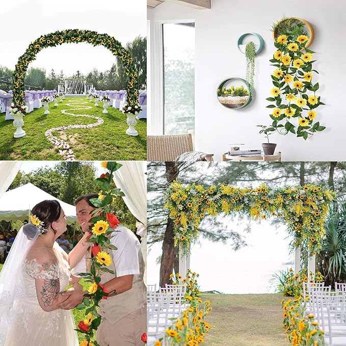 2 Pack 8.8FT Artificial Sunflower Garland with 100 LED Fairy String Lights,Fake Vines Faux Sunflowers Hanging Garland Silk Flowers Hanging Plant for Indoor,Outdoor,Wedding,Wall,Birthday Party