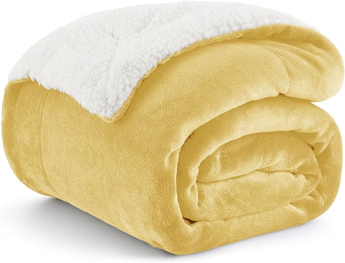 Bedsure GentleSoft Sherpa Fleece Throw Blanket Twin Size for Couch - Thick and Warm Throw for Women and Men, Soft Fuzzy Plush Twin Blanket for Winter, Yellow, 60x80 Inches