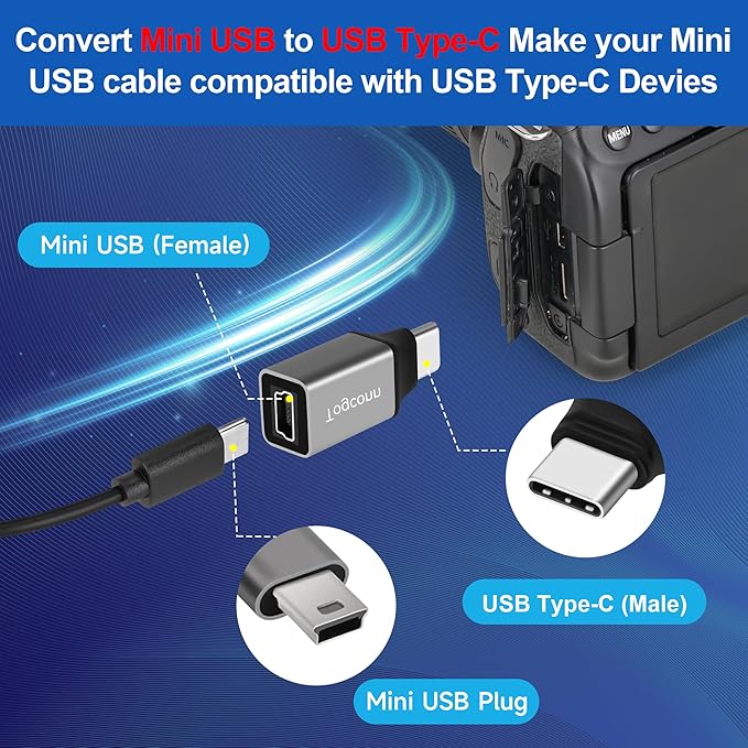 Mini USB to USB C Adapter 2 Pack, Mini USB (Female) to USB Type-C (Male) Converter Connector,Support Charging & Data Transfer Compatible with Samsung Galaxy S10/S9, Note 9/8 and More USB Type-C device
