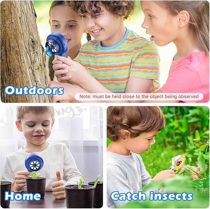 2 in 1 Kids Microscope with Bug Catcher,HD 500X Digital Microscope for Kids with 2" Screen,Photo and Video,STEM Educational Science Kit Learning Toys for Age 3-12 Girls & Boys Birthday Gifts (Blue)