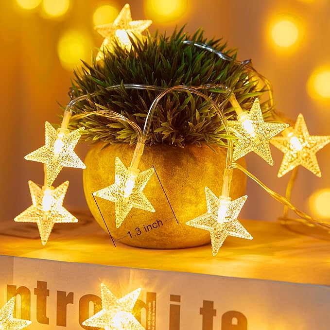 Minetom Star String Lights Battery Operated - 2 Pack 17 ft 50 LED Star Fairy String Lights with Timer, Waterproof for Indoor Bedroom Tent Loft Bed Patio Party Wedding Decor, Warm White