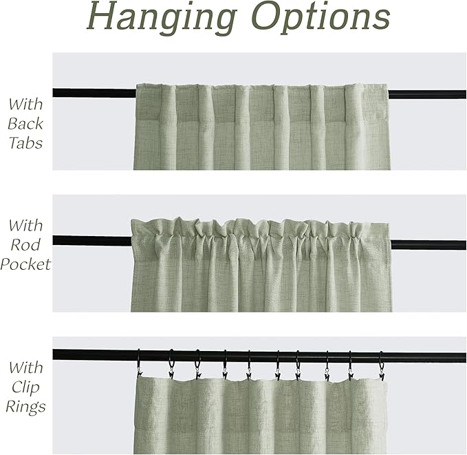 RYB HOME Linen Sheer Curtains and Drapes for Living Room 108 inches Length, Breathable Back Tab/Rod Pocket Semi Sheer Curtains, Sage Green, W 52 x L 108 inches, 2 Panels Set