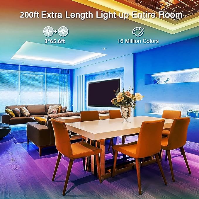 hyrion 200ft Led Strip Lights(3 roll of 65.6ft) Music Sync Color Changing RGB led Strip Light with Remote,Bluetooth Smart APP Control, Tape Lighting for Bedroom Home Party Décor