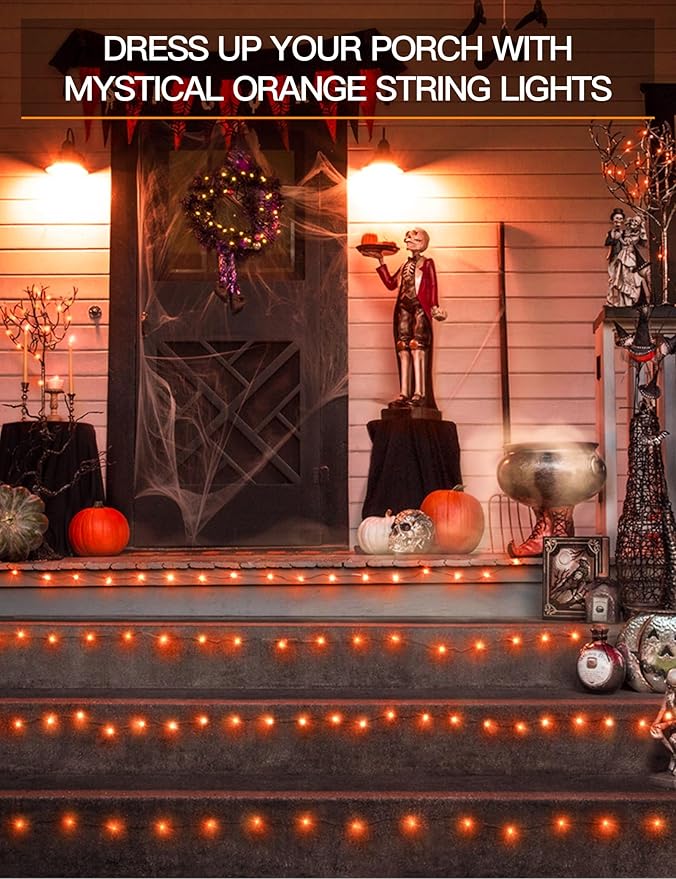 suddus Halloween Lights Battery Operated, 33ft 100 LED Orange String Lights for Outside Decorations Waterproof, Fairy Lights with Timer and Remote for Party, Yard, Outdoor, Tree, Wedding, Rroom Decor
