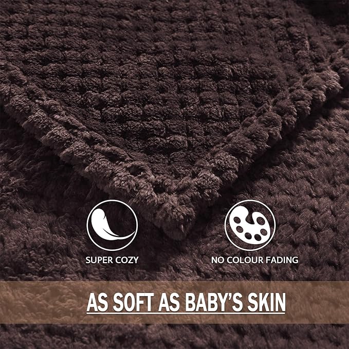 Exclusivo Mezcla Fleece Throw Blanket Extra Large, Super Soft and Warm Blankets for Couch, Sofa and Bed Waffle Textured, Cozy, Fuzzy and Lightweight (Coffee, 50x70 Inches)