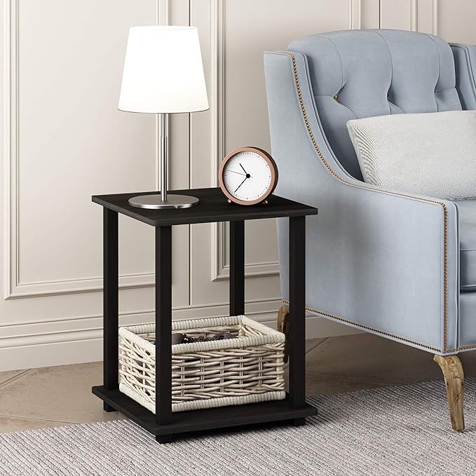 Furinno SIMPLISTIC Side Table Set of 2, 2-Tier End Table, Nightstand, Night Stand, Bedside Table, Easy Assembly, for Living Room, Bedroom, Dark Walnut
