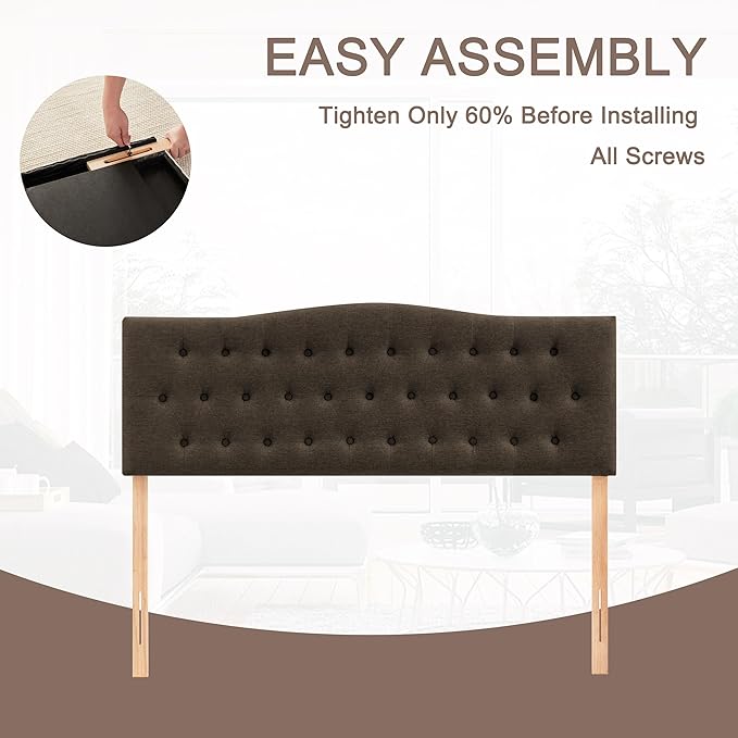 Tufted Upholstered Headboard King Size, Sturdy and Durable Solid Wood Bed headboard, Fabric Headboard Adjustable Height from 37” to 51”, Modern Button Diamond Design Head Board, Chocolate