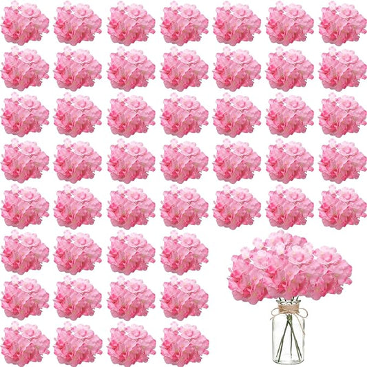 100PCS Artificial Hydrangea Flowers, Fake Flowers Silk Hydrangea Full Flowers Heads with Stems for Wedding Home Party Shop Baby Shower Decor (Dark Pink)