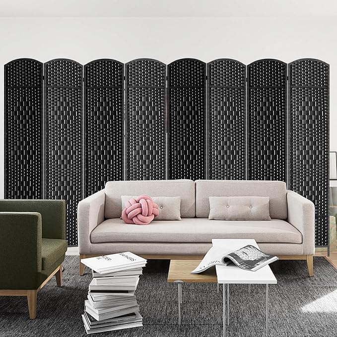 FDW Room Divider 8 Panel Folding Privacy Divider 6 Ft Indoor Wall Divider Portable Partition Wood Screen, Coal Black